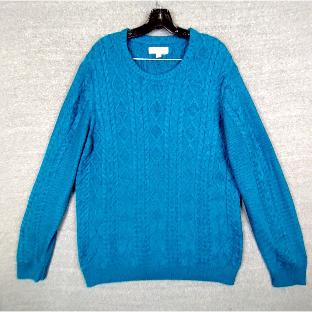 Goodthreads Mens Sweater XL Tall Blue Cable Knit Pullover Heavyweight Fisherman